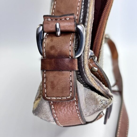 Fossil Leather Crossbody Bag MultiTexture Brown, Gray, Silver Vintage Classic - Picture 9 of 16